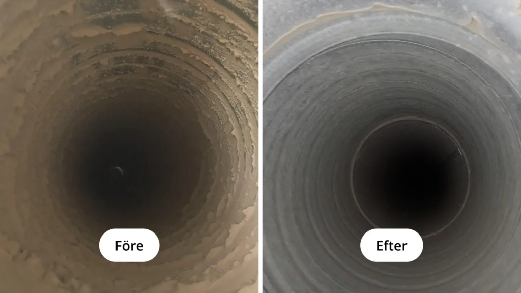 Ventilationskanal före och efter ventilationsrengöring